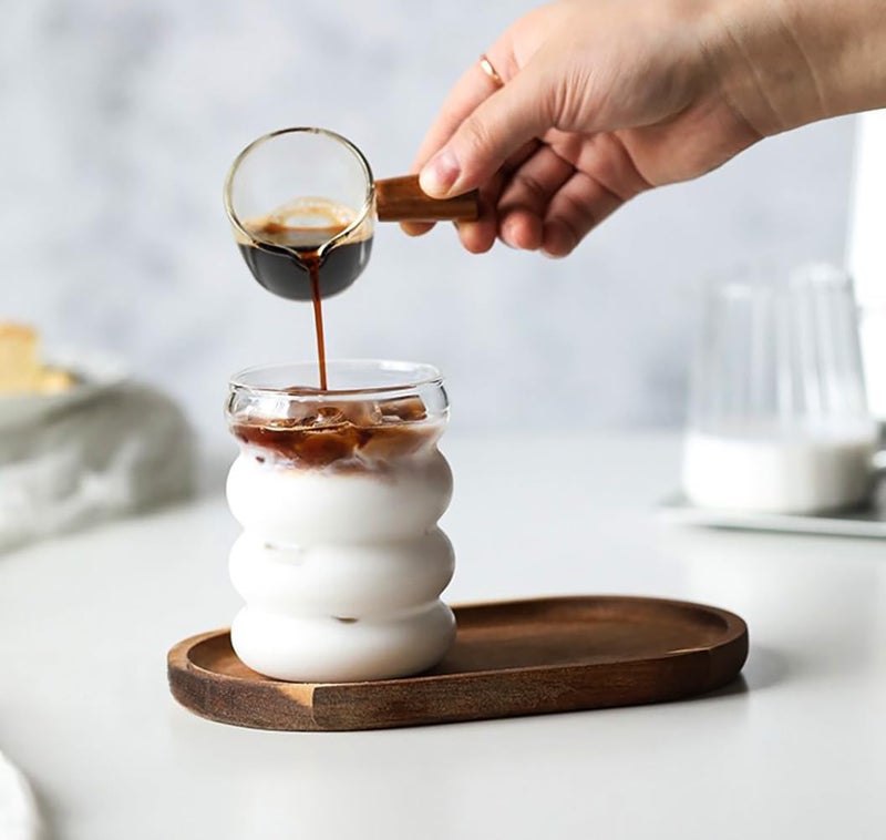 A-Link كؤوس شرب مياه فقاعة سعة 16 أونصة - أكواب زجاجية بشكل متموج لطيف - زجاجات قديمة بتصميم مضلع - كوكتيل، صودا، عصير، قهوة، حليب - مجموعة من 4 - Image 4