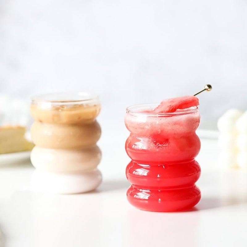 A-Link كؤوس شرب مياه فقاعة سعة 16 أونصة - أكواب زجاجية بشكل متموج لطيف - زجاجات قديمة بتصميم مضلع - كوكتيل، صودا، عصير، قهوة، حليب - مجموعة من 4 - Image 5