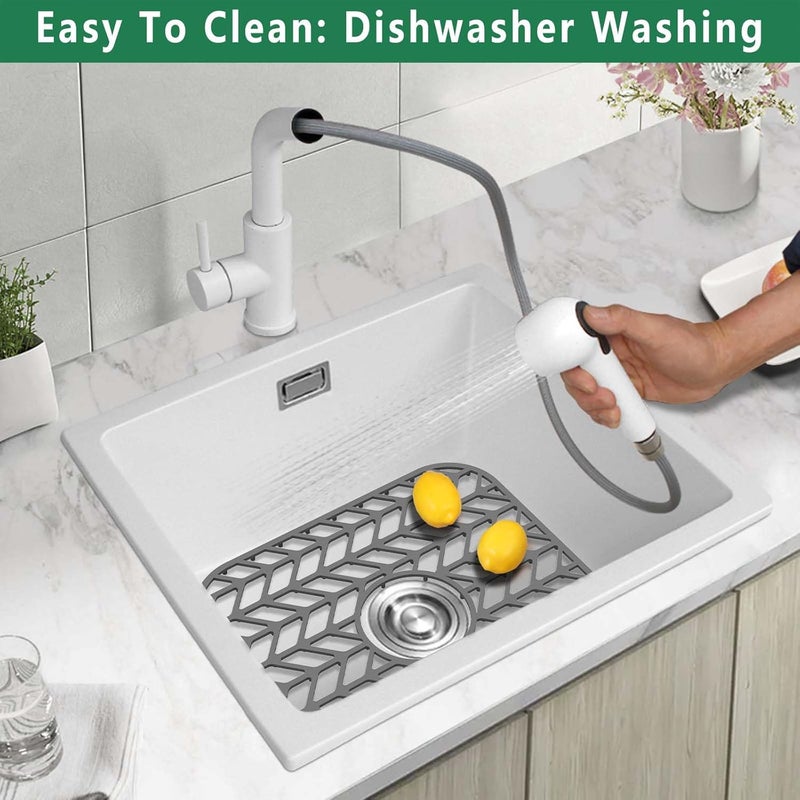 GUUKIN Sink Protectors for Kitchen sink, 12.25"x 11.5" Folding Non-slip Silicone Sink Mat Grid for Bottom of Farmhouse Stainless Steel Porcelain with Central Hole Pack of 2 - Image 2