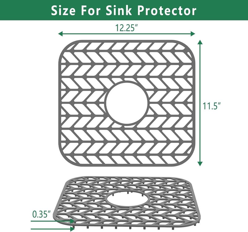 GUUKIN Sink Protectors for Kitchen sink, 12.25"x 11.5" Folding Non-slip Silicone Sink Mat Grid for Bottom of Farmhouse Stainless Steel Porcelain with Central Hole Pack of 2 - Image 3