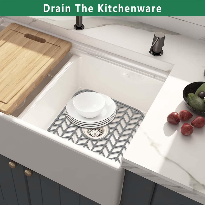 GUUKIN Sink Protectors for Kitchen sink, 12.25"x 11.5" Folding Non-slip Silicone Sink Mat Grid for Bottom of Farmhouse Stainless Steel Porcelain with Central Hole Pack of 2 - Image 5