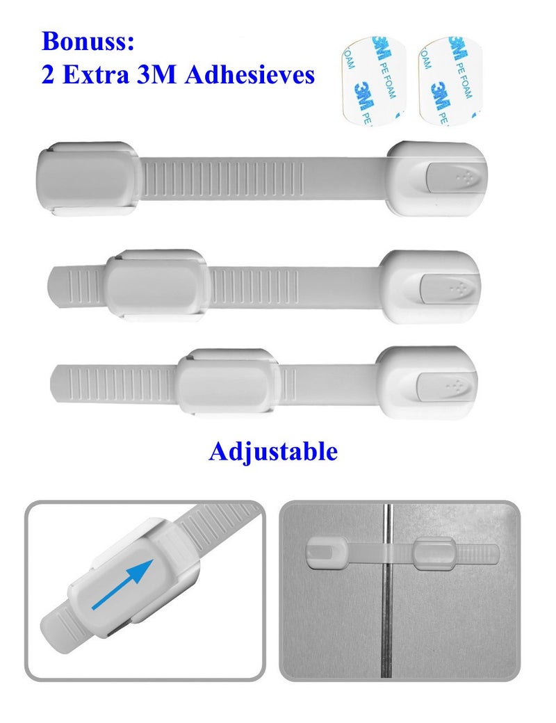 OKEFAN Child Safety Cabinet Strap Locks - OKEFAN 12 Pack Baby Proofing Adhesive Latches for Kids Drawer Cupboard Dishwasher Fridge Oven Door No Drill (Grey) - Image 4