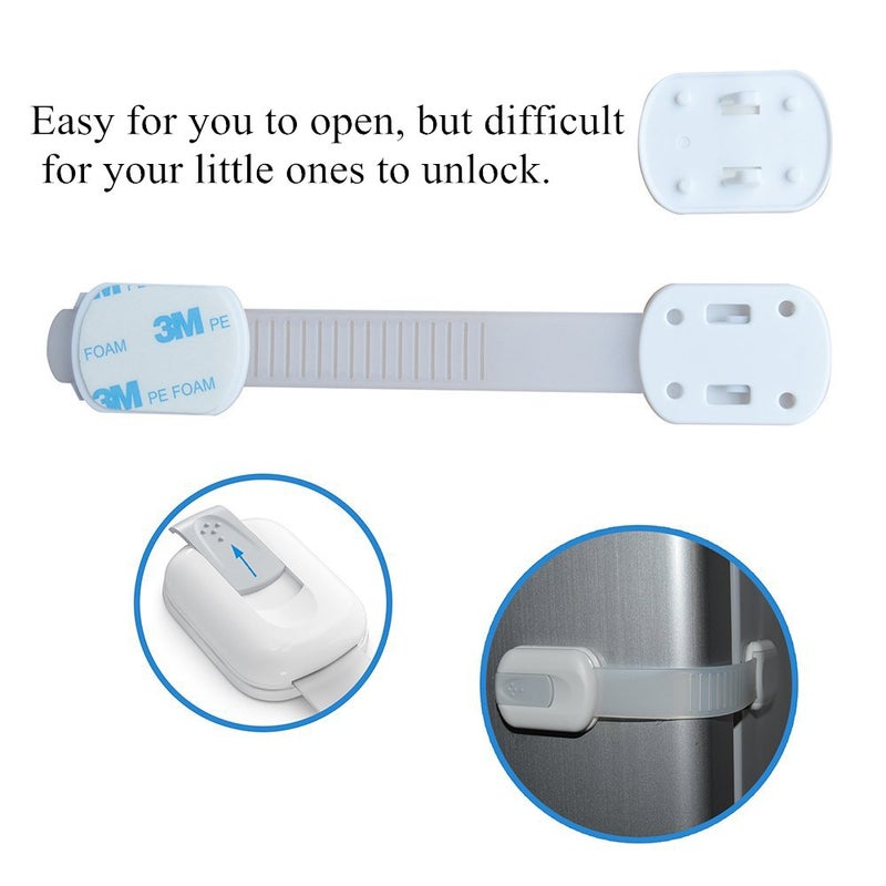 OKEFAN Child Safety Cabinet Strap Locks - OKEFAN 12 Pack Baby Proofing Adhesive Latches for Kids Drawer Cupboard Dishwasher Fridge Oven Door No Drill (Grey) - Image 5