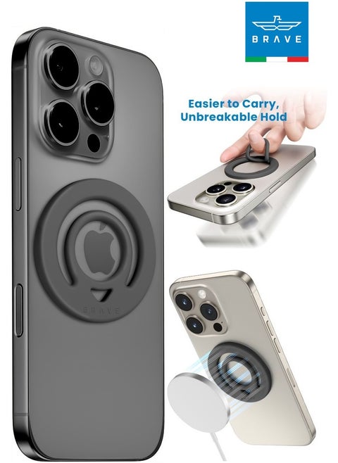 Dual-Sided Magnetic Ring Holder - Durable Silicone Phone Grip with MagSafe Technology, Wireless Charging Compatible - Magnetic Phone Ring Compatible with iPhone 16, 15, 14, 13, 12 (Pro, Max, Plus), Samsung Galaxy 25, 24, 23, 22 and Other Series, Plus Other Phones with Metal Plate Attachment - Secure Grip and Hands-Free Stand (Dark Gray)