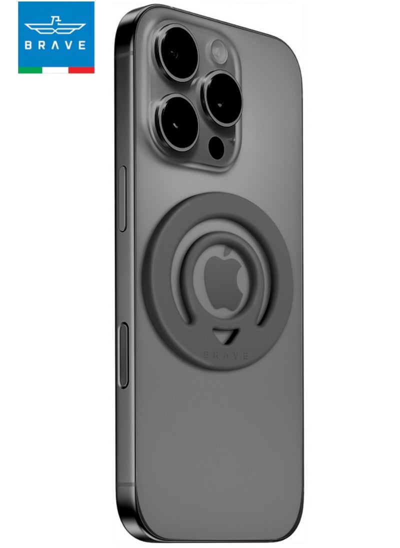 Brave Dual-Sided Magnetic Ring Holder - Durable Silicone Phone Grip with MagSafe Technology, Wireless Charging Compatible - Magnetic Phone Ring Compatible with iPhone 16, 15, 14, 13, 12 (Pro, Max, Plus), Samsung Galaxy 25, 24, 23, 22 and Other Series, Plus Other Phones with Metal Plate Attachment - Secure Grip and Hands-Free Stand (Dark Gray)  - Image 3
