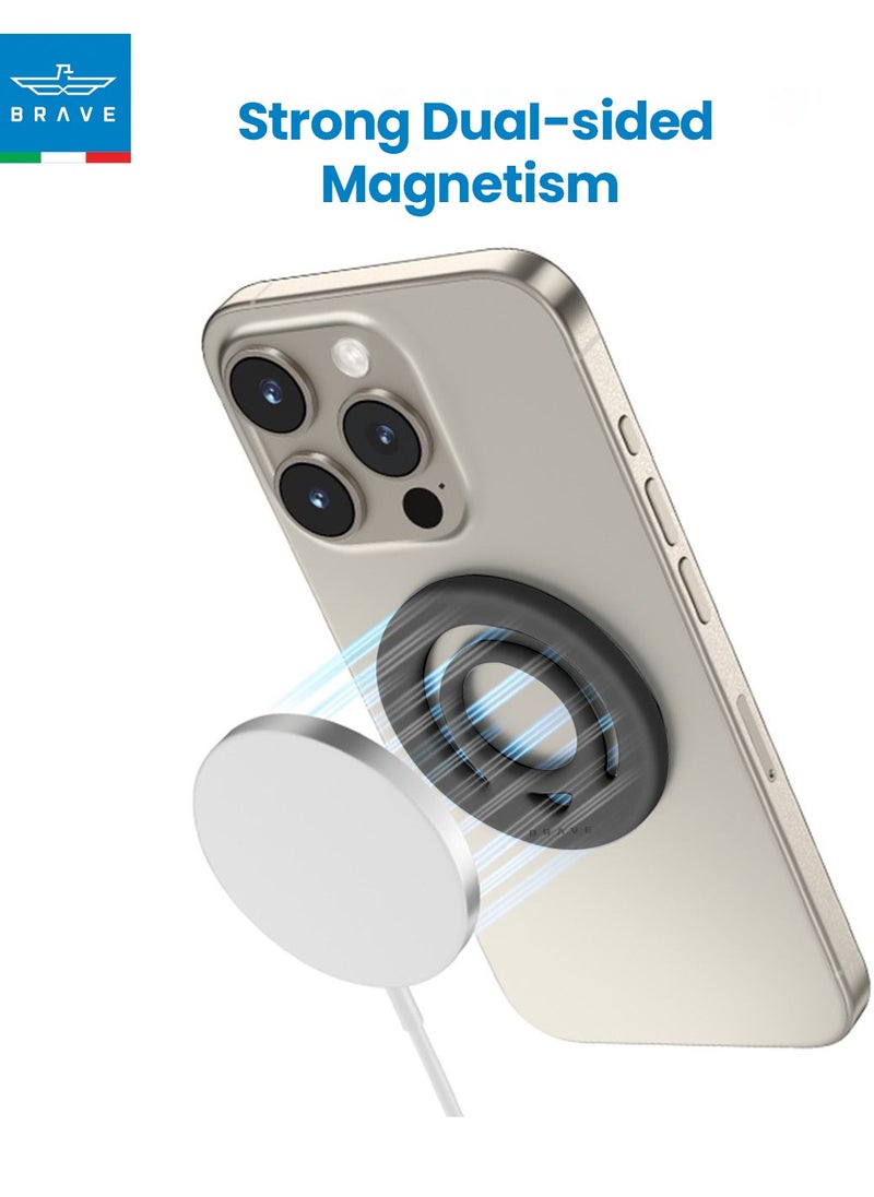 Brave Dual-Sided Magnetic Ring Holder - Durable Silicone Phone Grip with MagSafe Technology, Wireless Charging Compatible - Magnetic Phone Ring Compatible with iPhone 16, 15, 14, 13, 12 (Pro, Max, Plus), Samsung Galaxy 25, 24, 23, 22 and Other Series, Plus Other Phones with Metal Plate Attachment - Secure Grip and Hands-Free Stand (Dark Gray)  - Image 4
