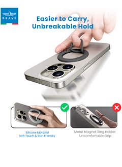 Brave Dual-Sided Magnetic Ring Holder - Durable Silicone Phone Grip with MagSafe Technology, Wireless Charging Compatible - Magnetic Phone Ring Compatible with iPhone 16, 15, 14, 13, 12 (Pro, Max, Plus), Samsung Galaxy 25, 24, 23, 22 and Other Series, Plus Other Phones with Metal Plate Attachment - Secure Grip and Hands-Free Stand (Dark Gray)  - Image 5