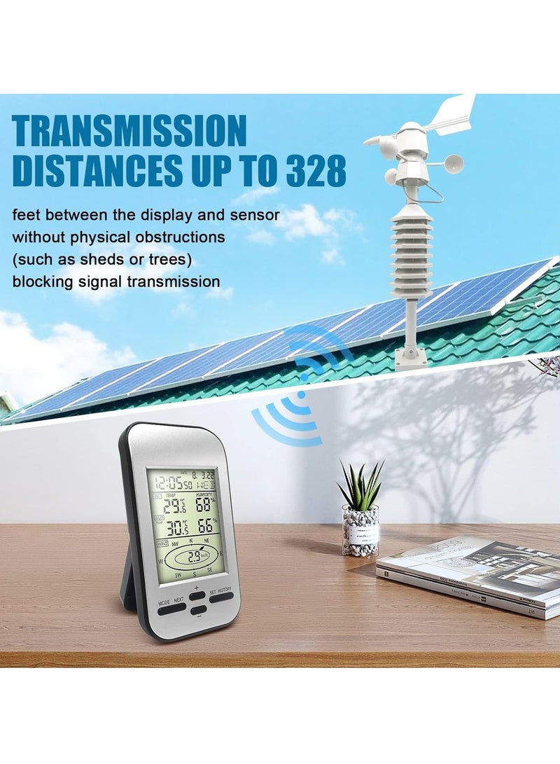 Home Wireless Weather Stations, Multifunctional Wireless Weather Station with Measure Temperature, Humidity, Wind Speed/Wind Direction, Alarm Clock - Image 2