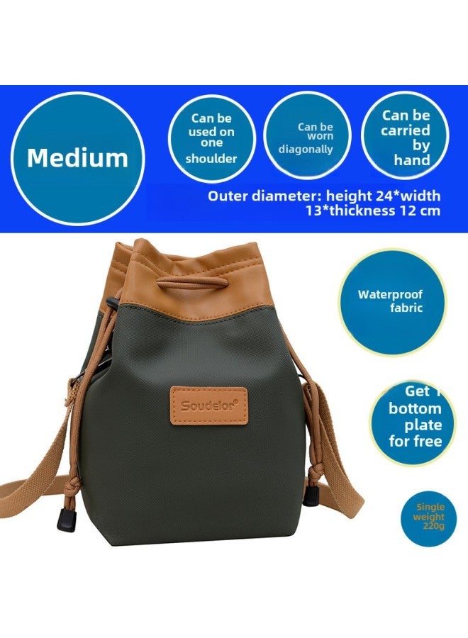 Sudiro Leather Film Liner Single Shoulder Diagonal Portable Waterproof Micro Single SLR Camera Drawstring Storage Bag-Color:[Medium] Green  - Image 1