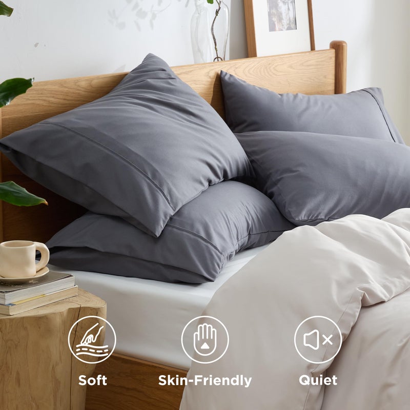 Bedsure Pillow Cases Standard Size Set of 4 - Dark Grey Brushed Microfiber Pillowcases 4 Pack, Super Soft Pillow Case Covers with Envelope Closure for Kids, Wrinkle, Fade Resistant, 20x26 Inches - Image 3
