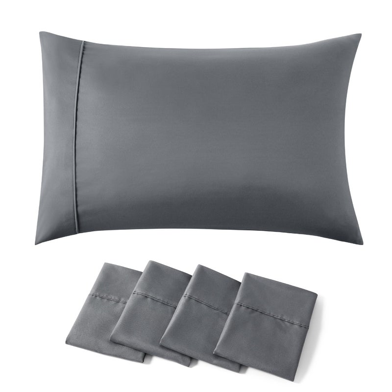 Bedsure Pillow Cases Standard Size Set of 4 - Dark Grey Brushed Microfiber Pillowcases 4 Pack, Super Soft Pillow Case Covers with Envelope Closure for Kids, Wrinkle, Fade Resistant, 20x26 Inches - Image 1