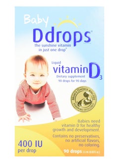 Ddrops Ddrops, Baby, Liquid Vitamin D3, 400 IU, 90 Drops, 0.08 fl oz (2.5 ml) 