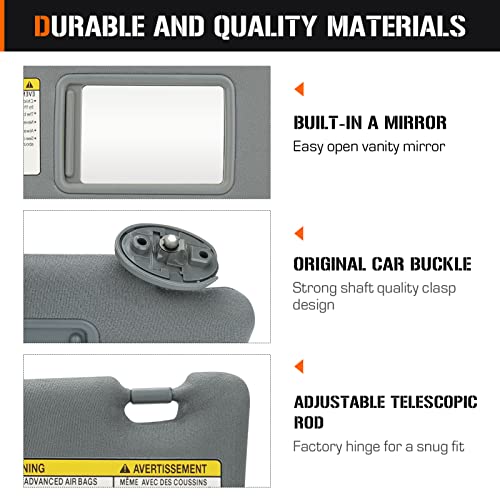 AEagle Sun Visor for 2005-2015 Toyota Tacoma Without Light, Left Driver Side Gray Sunvisor Replacement 74320-04181-E1 - Image 5