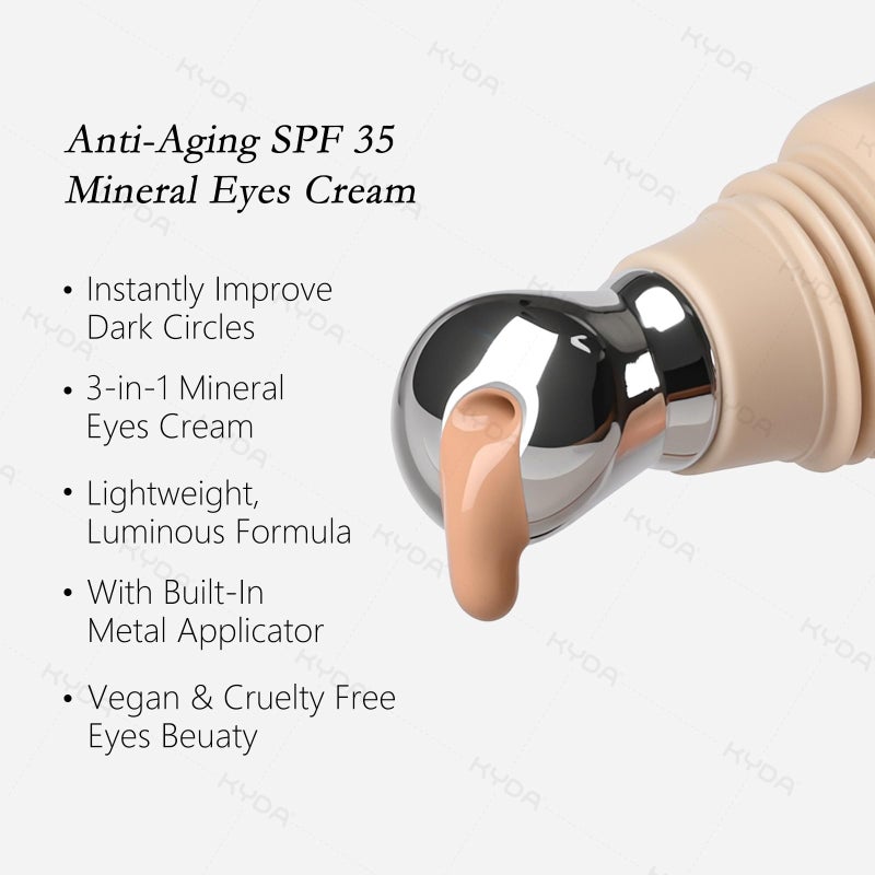 KYDA Mineral Eye Cream, Tined Eye Cream Color Corrector, 3-in-1 Anti-Aging Eye Cream for Dark Circle and Fine Lines, SPF 35, Light - Image 5