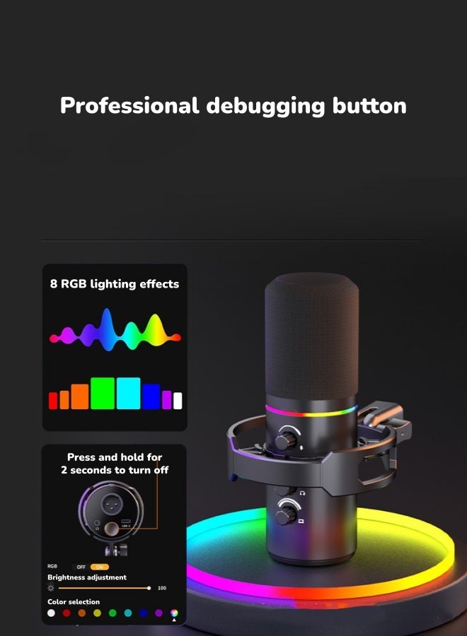 oldlaiben XLR/USB Dynamic Microphone,Streaming Mic with RGB Light,Gaming Microphone Kit,Mute Button,with Boom Arm Stand,Computer RGB Mic Kit,for Podcast Recording, PC Computer Gaming,Podcast Recording - Image 4
