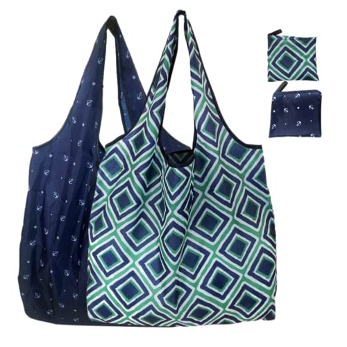 Elios Pattern Reusable and Foldable Shopping Bag/Tote Hand bag/Travel Bag/Grocery Bag | Heavy Duty, Eco Friendly | Compact, Lightweight and Convenient (Pack of 2 (D)) Contemporary, multi-colour - Image 1