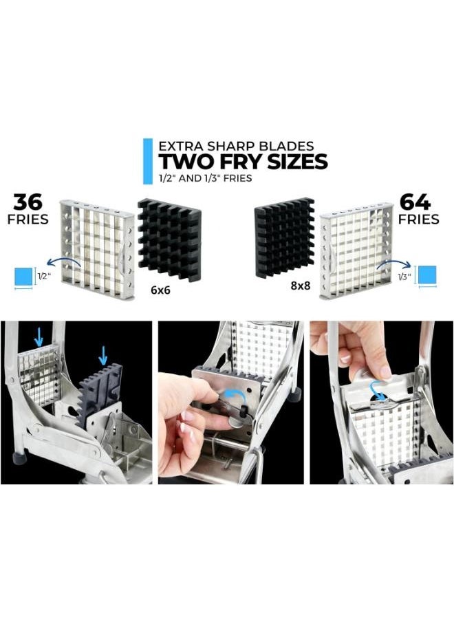 Generic - Stainless Steel French Fry Cutter - 2 Blades, Air Fryer Compatible | Durable Potato Slicer for Homemade Fries, Veggies | Commercial Grade, Easy to Clean, Manual Cutting Machine - Image 1
