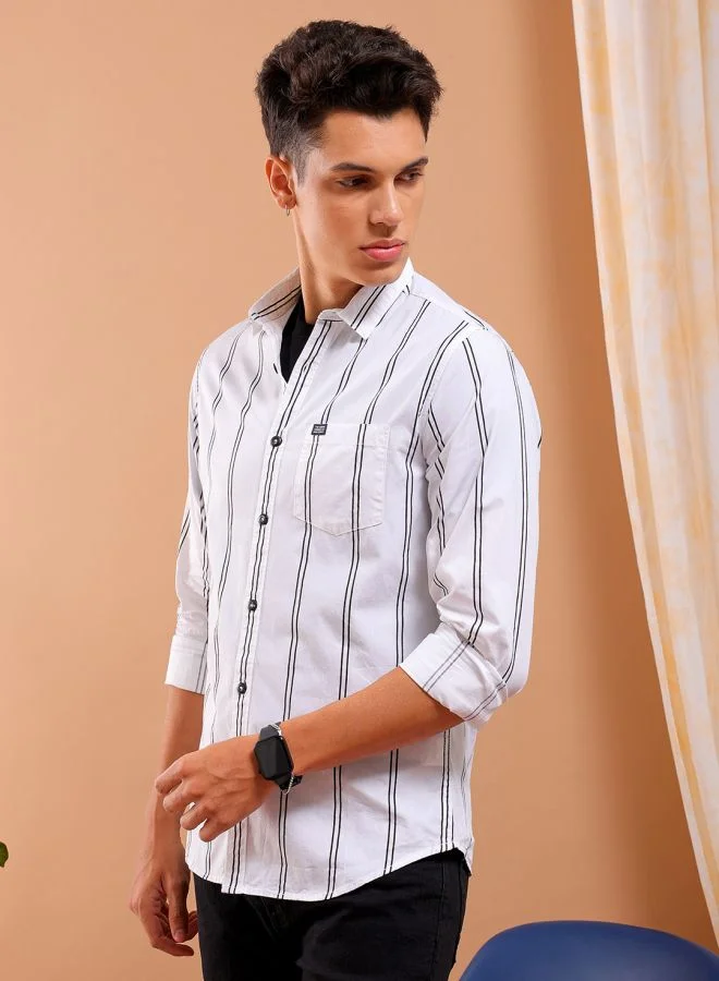 The Indian Garage Co Men Slim Fit Striped Full Sleeves Cutaway Collar Casual Shirt