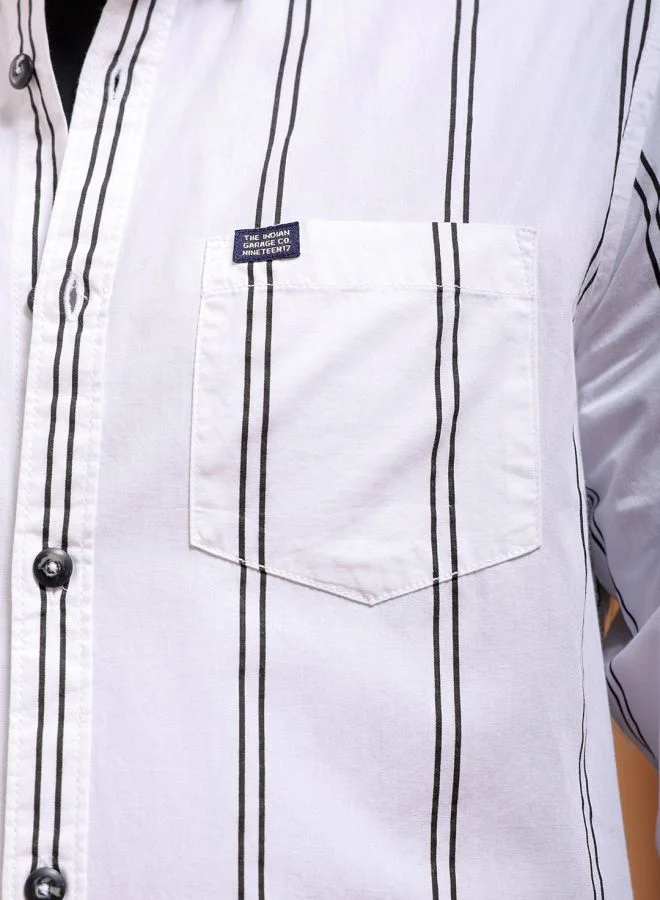 The Indian Garage Co Men Slim Fit Striped Full Sleeves Cutaway Collar Casual Shirt