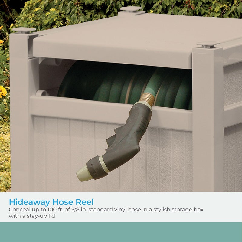 Suncast Garden Hose Reel Hideaway for 5/8" Hoses, Retracting Storage of 100ft, Light Taupe - Image 3