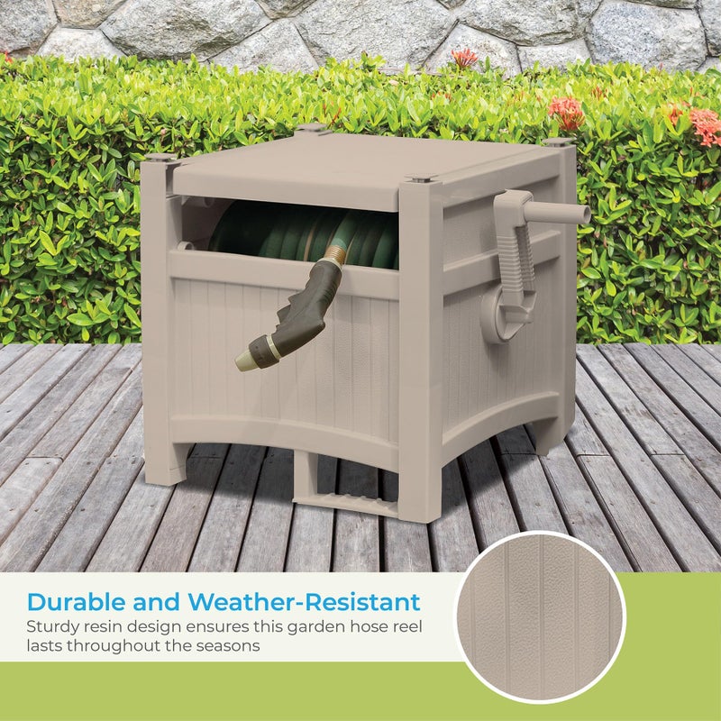 Suncast Garden Hose Reel Hideaway for 5/8" Hoses, Retracting Storage of 100ft, Light Taupe - Image 4