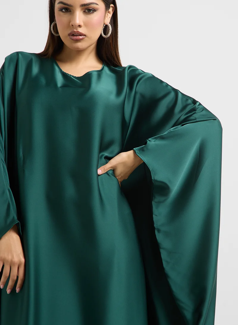 Khizana  Emerald Satin Abaya Dress for Women | Best Price UAE