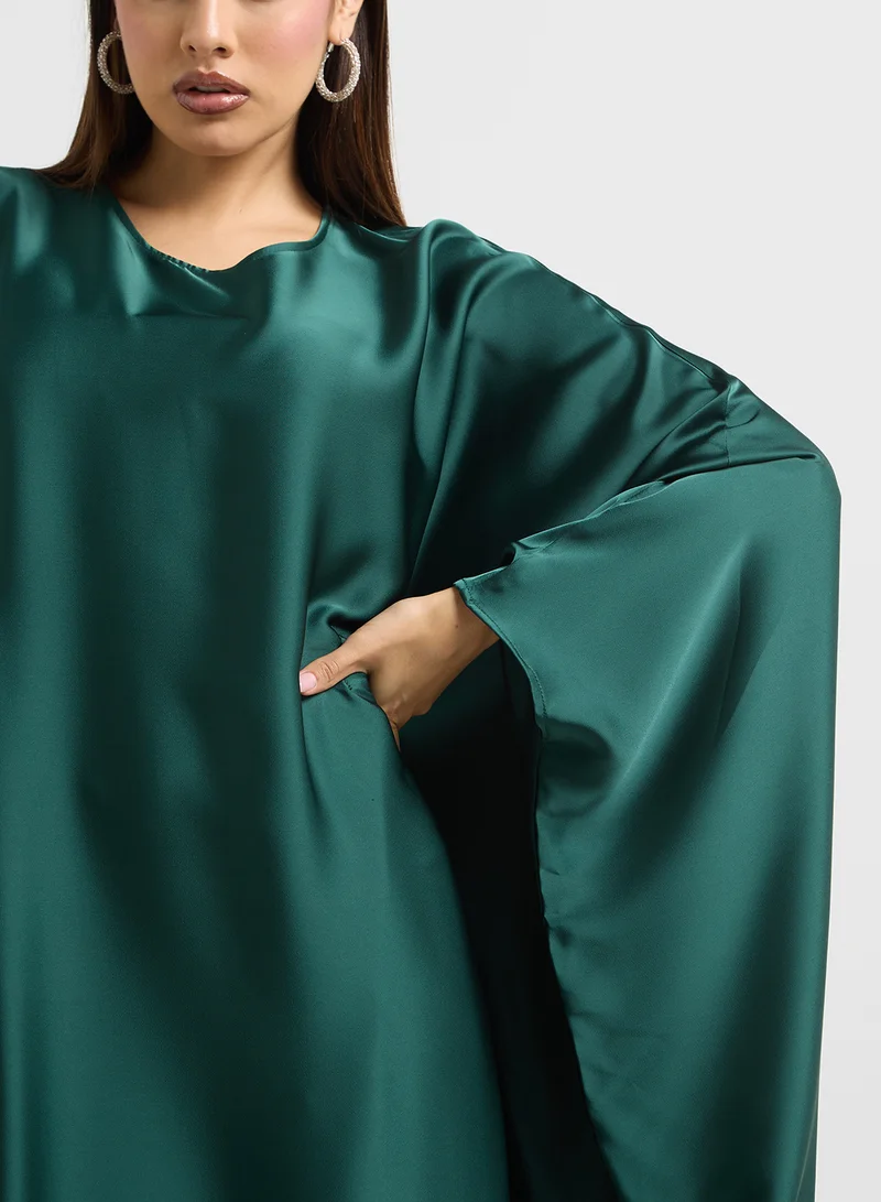 Khizana  Emerald Satin Abaya Dress for Women | Best Price UAE