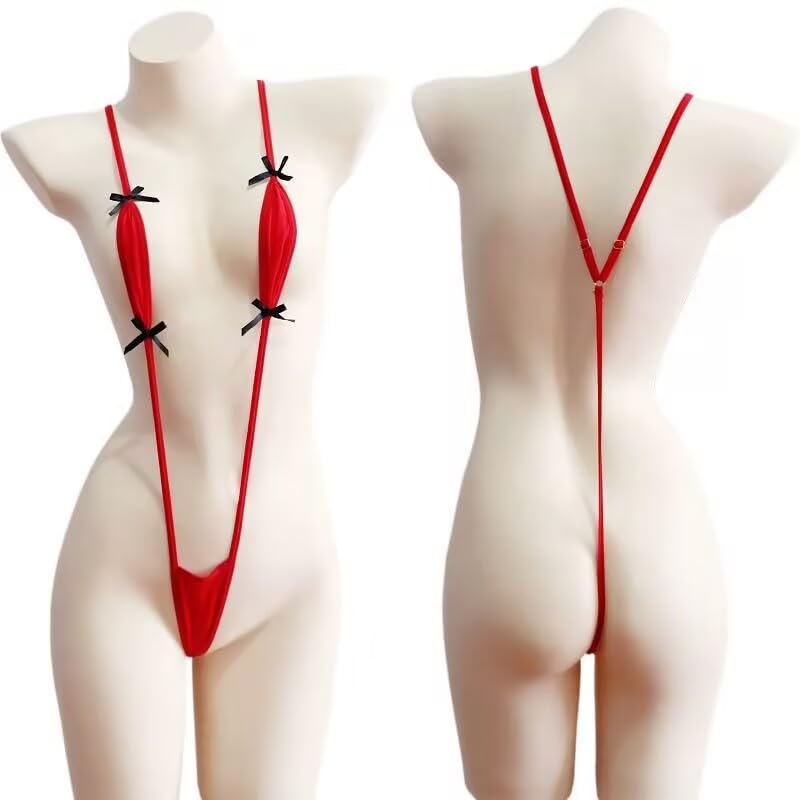 ST.Manrdy Women's Extreme Micro One-Piece Swimsuit | Slinghot Monokini Bikini with G-String | Soft Stretchy Polyester+Cotton | One Size Fits XS-L | Beach Pool Festival Wear(Red) - Image 3