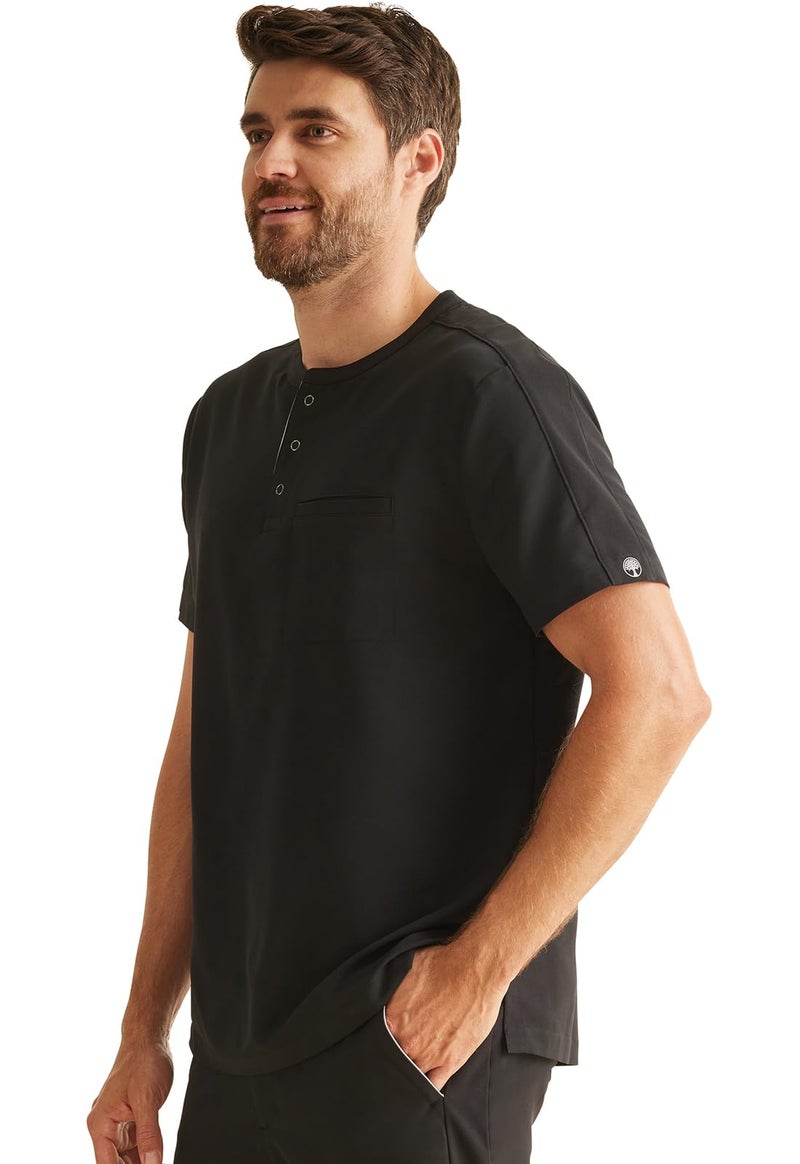Healing Hands Men's Medical Scrub Top Shane with 1 Pocket, Snap-Closure Placket, Moisture Wicking, 360° Stretch - HH701, S, Black - Image 2