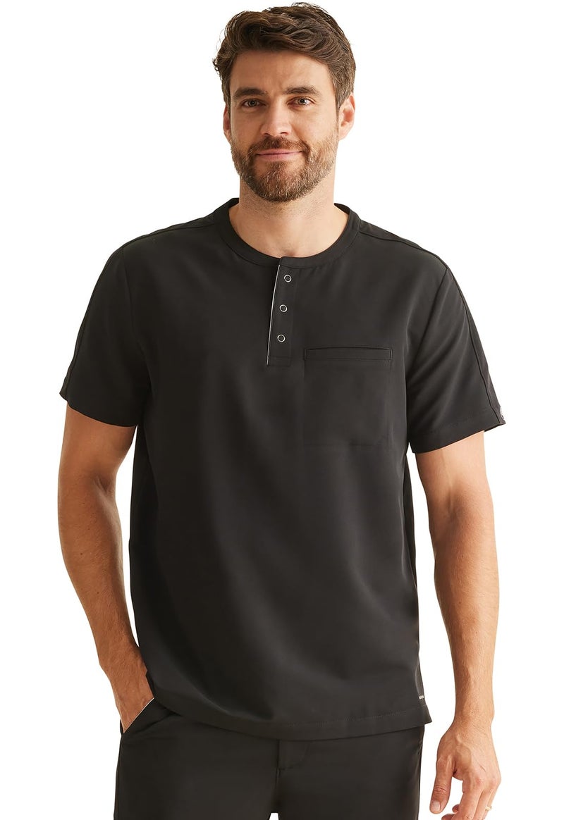 Healing Hands Men's Medical Scrub Top Shane with 1 Pocket, Snap-Closure Placket, Moisture Wicking, 360° Stretch - HH701, S, Black - Image 1