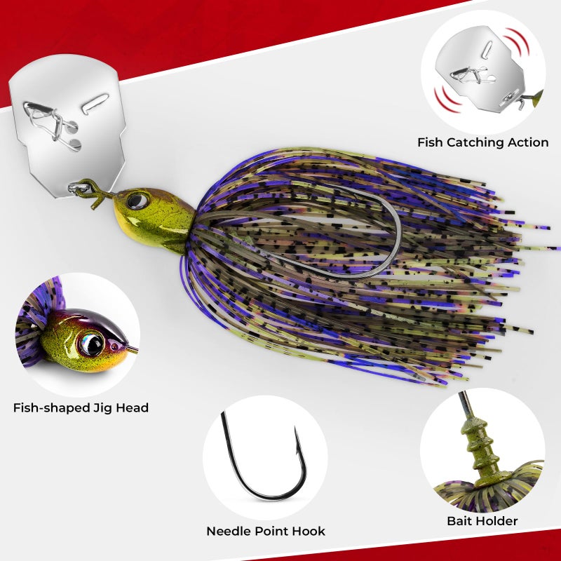 MadBite by KastKing Bladed Jig Fishing Lures, 5 pcs Multi-Color Kits, Irresistible Vibrating Action,Sticky-Sharp Heavy-Wire Needle Point Hooks, 3/8 oz Sizes, Includes Storage Box - Image 2