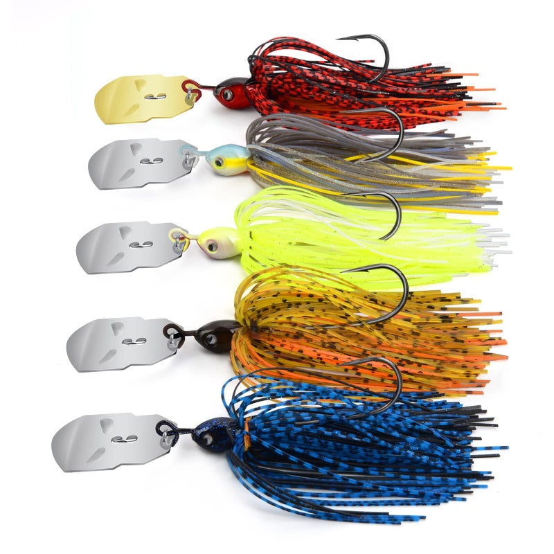 MadBite by KastKing Bladed Jig Fishing Lures, 5 pcs Multi-Color Kits, Irresistible Vibrating Action,Sticky-Sharp Heavy-Wire Needle Point Hooks, 3/8 oz Sizes, Includes Storage Box - Image 1
