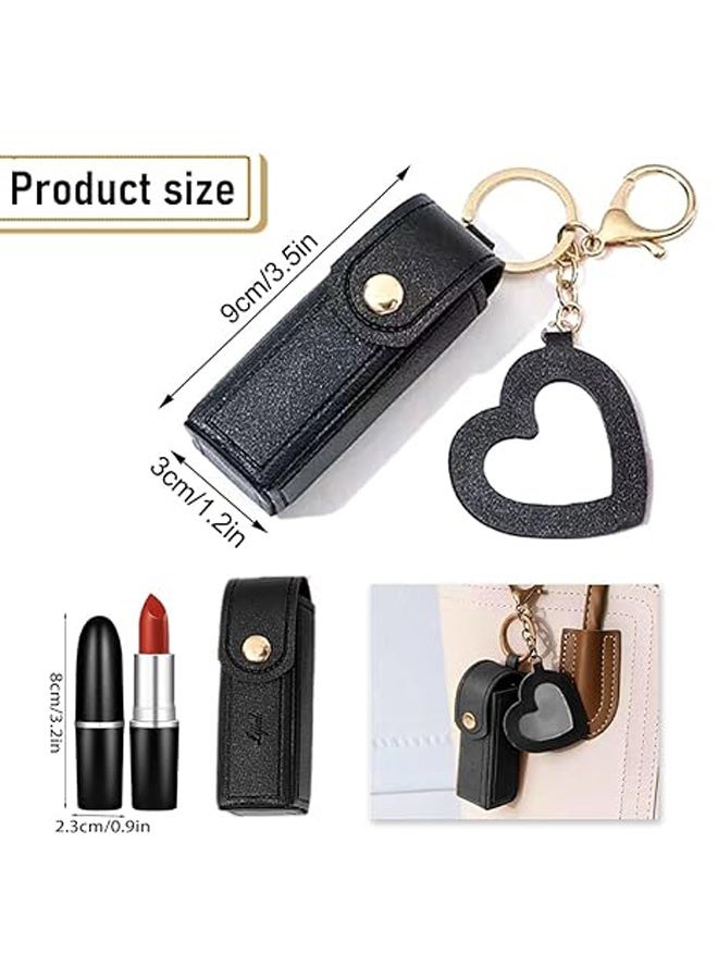 Photon 4 قطع من سلاسل مفاتيح السفر، حامل أحمر الشفاه المصنوع من الجلد مع مرآة، سلسلة مفاتيح أحمر الشفاه، حامل منظم مرطب الشفاه، حقيبة تخزين مكياج السفر للنساء والفتيات - Image 2