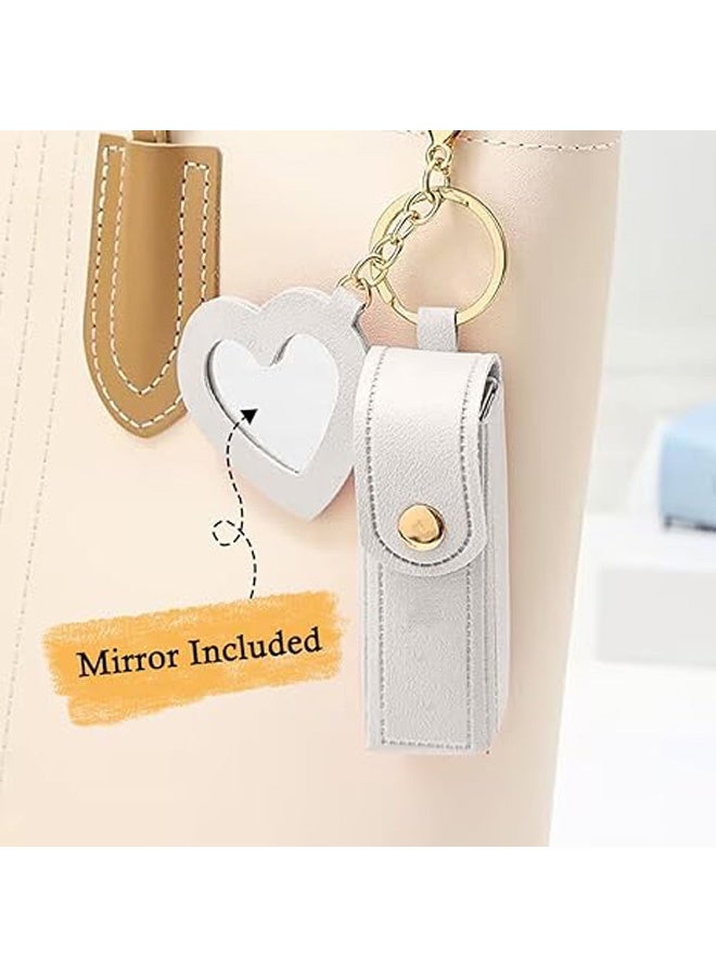 Photon 4 قطع من سلاسل مفاتيح السفر، حامل أحمر الشفاه المصنوع من الجلد مع مرآة، سلسلة مفاتيح أحمر الشفاه، حامل منظم مرطب الشفاه، حقيبة تخزين مكياج السفر للنساء والفتيات - Image 4