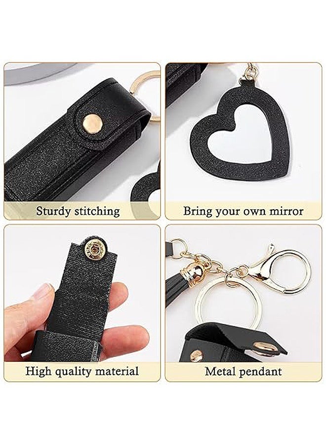 Photon 4 قطع من سلاسل مفاتيح السفر، حامل أحمر الشفاه المصنوع من الجلد مع مرآة، سلسلة مفاتيح أحمر الشفاه، حامل منظم مرطب الشفاه، حقيبة تخزين مكياج السفر للنساء والفتيات - Image 3