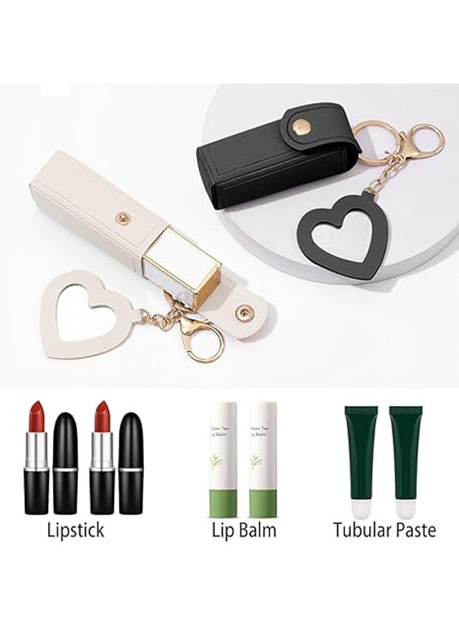 Photon 4 قطع من سلاسل مفاتيح السفر، حامل أحمر الشفاه المصنوع من الجلد مع مرآة، سلسلة مفاتيح أحمر الشفاه، حامل منظم مرطب الشفاه، حقيبة تخزين مكياج السفر للنساء والفتيات - Image 5