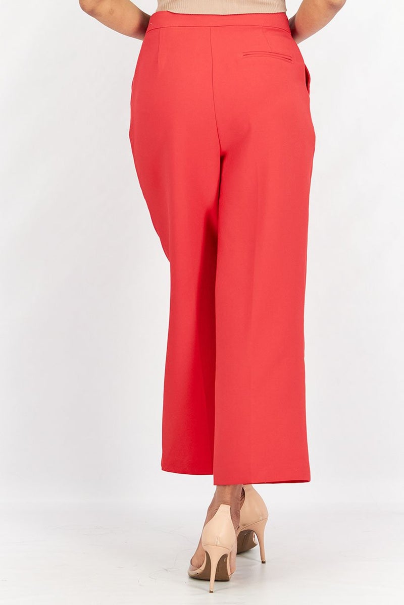 Tchibo Women Regular Fit Solid Wide Leg Woven Pants, Red  - Image 3