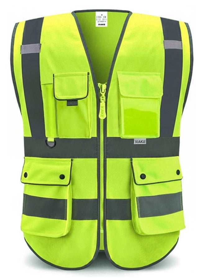 XIAKE Reflective Safety Vest for Men & Women High Visibility Class 2 Vest with Pockets Meets ANSI Standards(Medium,Yellow) - Image 1