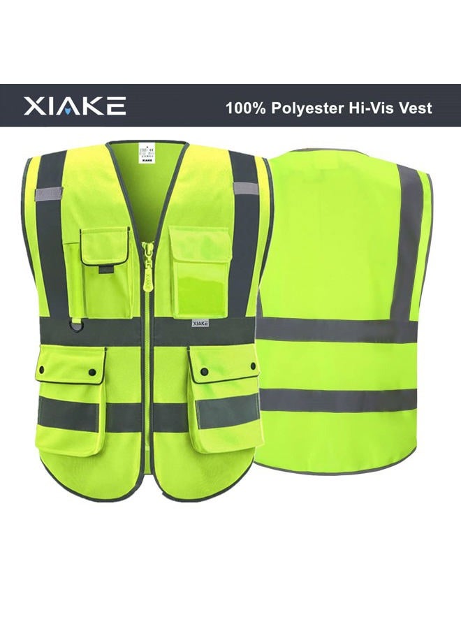 XIAKE Reflective Safety Vest for Men & Women High Visibility Class 2 Vest with Pockets Meets ANSI Standards(Medium,Yellow) - Image 2