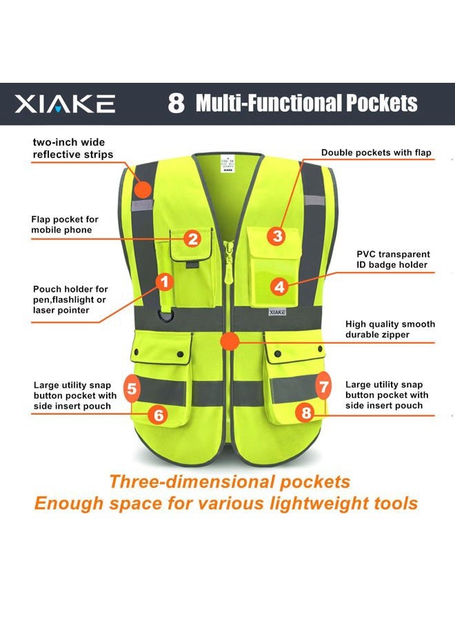 XIAKE Reflective Safety Vest for Men & Women High Visibility Class 2 Vest with Pockets Meets ANSI Standards(Medium,Yellow) - Image 3