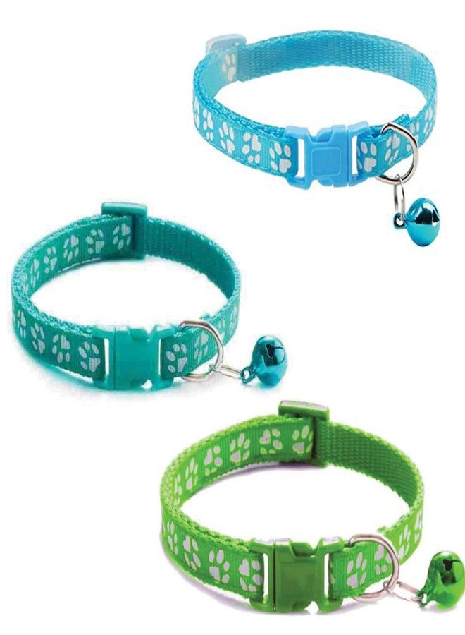 Litvibes Cat Collars Set Of 3 With Bell,Kitten & Small Soft Adjustable Collar Safe,Solid & Protection Breakaway For Cats & Puppies,Cute Kitty Neckband With Paw Print-(Light Blue,Light Green,Turquoise) - Image 1