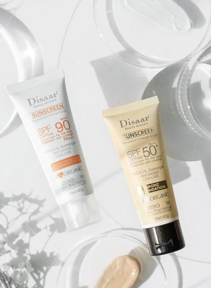 Disaar Buy 2 Get 2 Original Disaar Sunscreen SPF 90 PA+++ and Disaar Bronz Foundation Sunscreen SPF 50 PA+++ Oil Free Lightweight Waterproof UV Protection for Face and Body Daily Use All Skin Types - Image 2