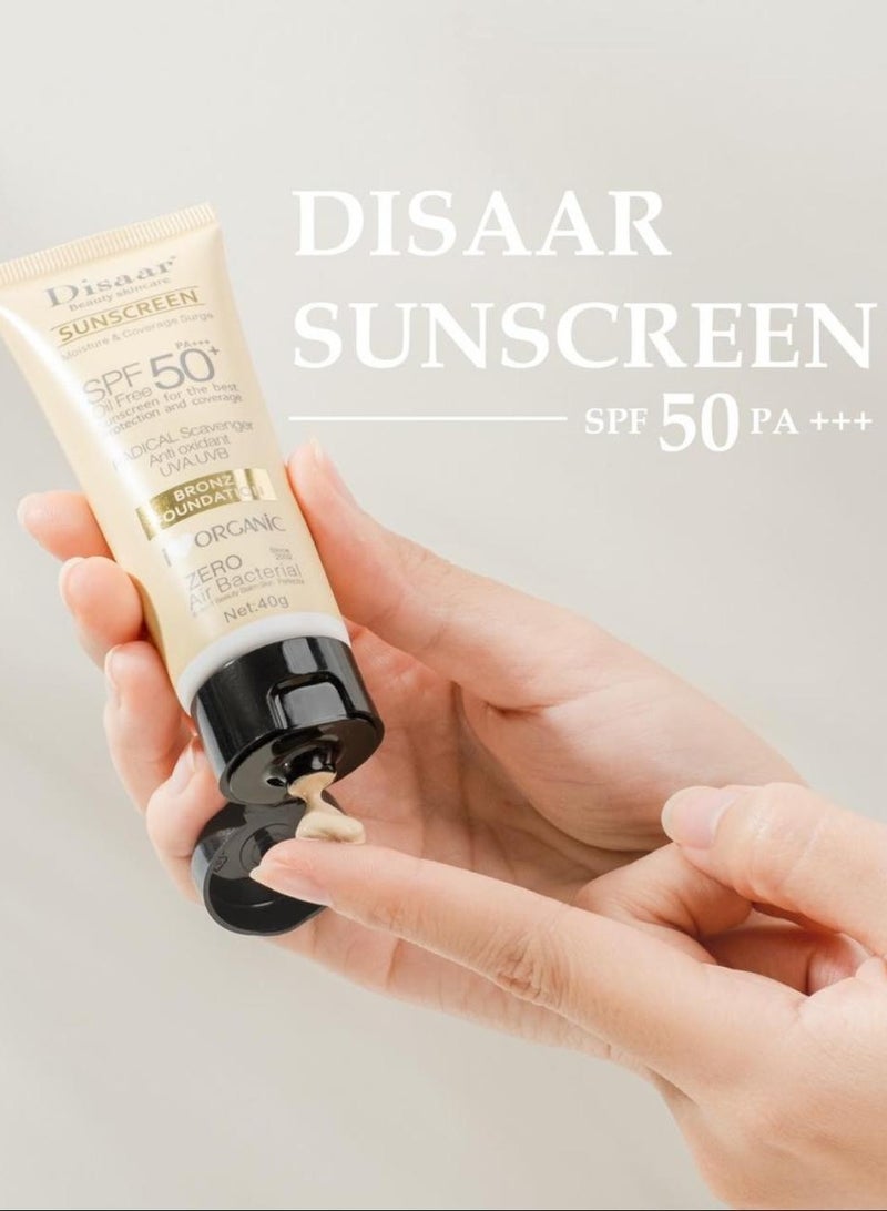 Disaar Buy 2 Get 2 Original Disaar Sunscreen SPF 90 PA+++ and Disaar Bronz Foundation Sunscreen SPF 50 PA+++ Oil Free Lightweight Waterproof UV Protection for Face and Body Daily Use All Skin Types - Image 5