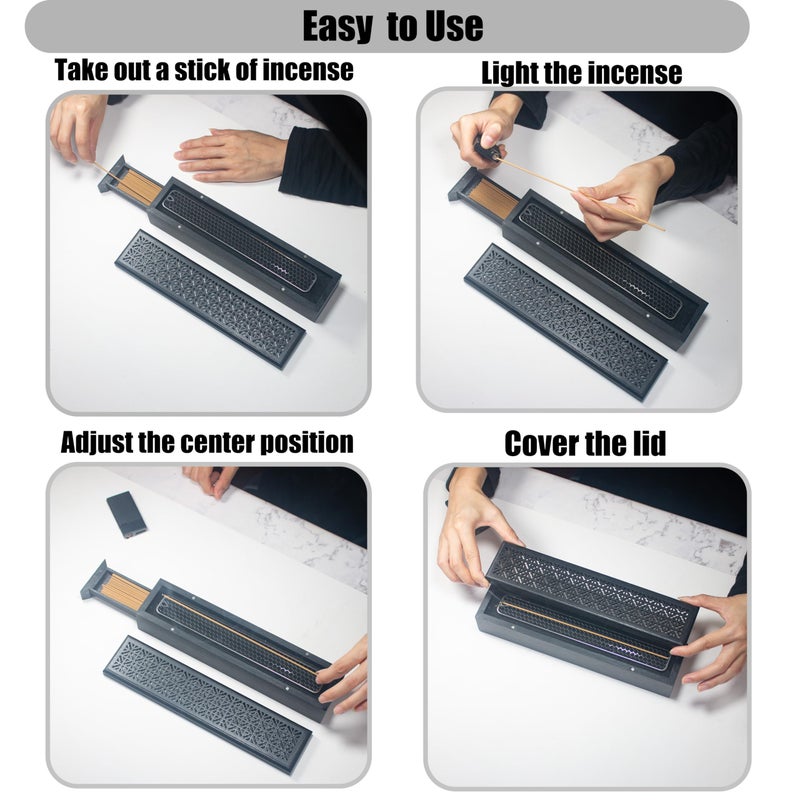 CODINOO Incense Holder with Storage,Incense Holder Burner,Incense Box,Coffin Incesne Holder for Sticks, Wooden Incense-Stick Holder Ash Catcher for Home Meditation,Yoga,Bedroom,Studyroom,Office Decor(Black) - Image 3