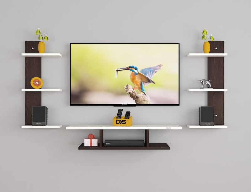 DAS DAS Dexter Pro Max Wall Mount TV Entertainment Unit/with Set Top Box Stand with Wall Shelf Display Rack for Living Room Flowery Wenge & Frosty White (Ideal for up to 43") Screen  - Image 1