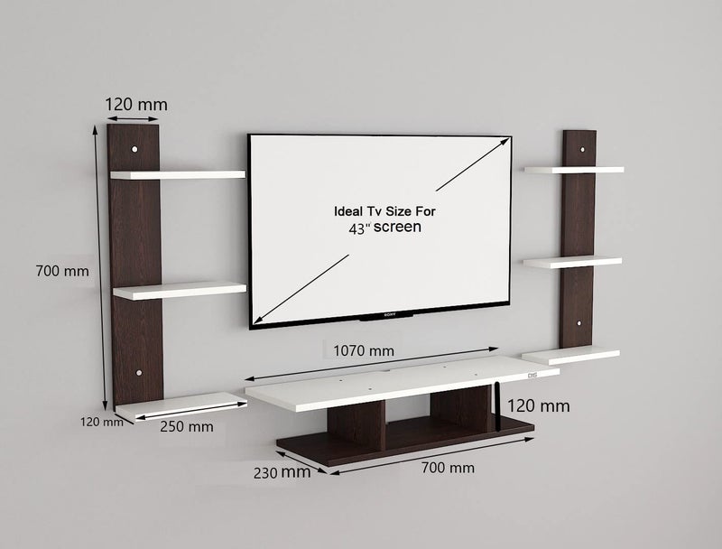 DAS DAS Dexter Pro Max Wall Mount TV Entertainment Unit/with Set Top Box Stand with Wall Shelf Display Rack for Living Room Flowery Wenge & Frosty White (Ideal for up to 43") Screen  - Image 2