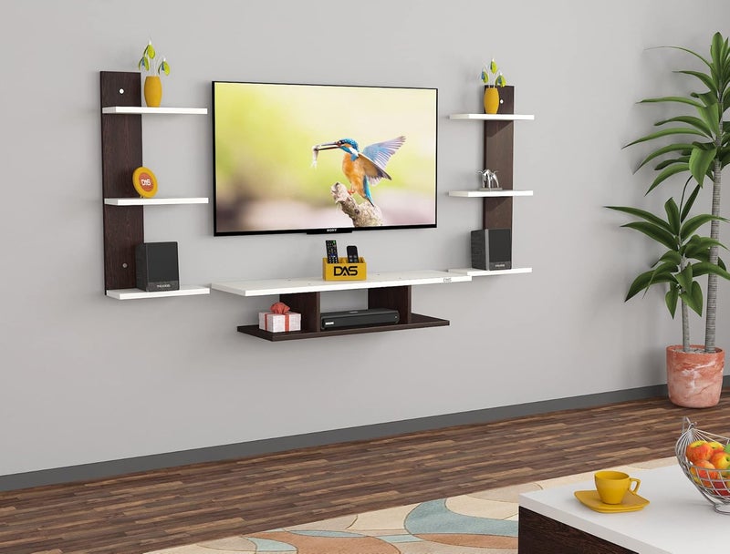 DAS DAS Dexter Pro Max Wall Mount TV Entertainment Unit/with Set Top Box Stand with Wall Shelf Display Rack for Living Room Flowery Wenge & Frosty White (Ideal for up to 43") Screen  - Image 3
