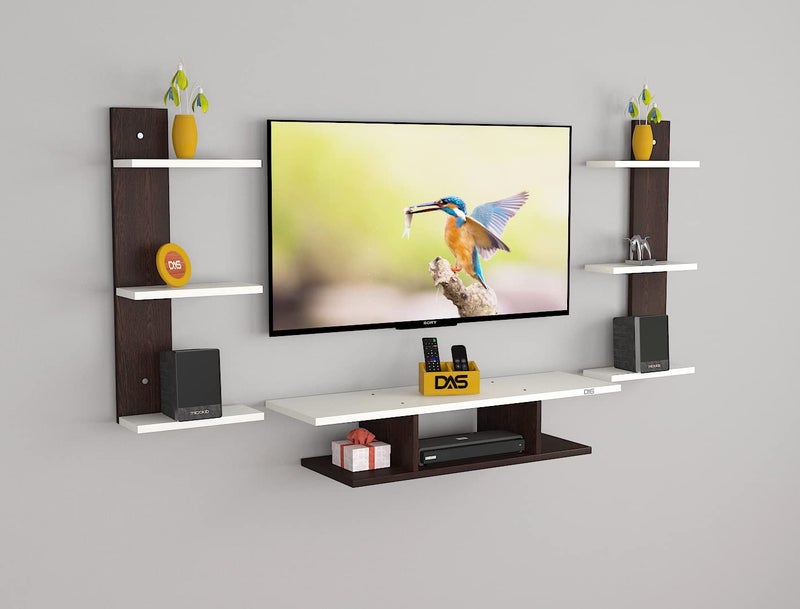 DAS DAS Dexter Pro Max Wall Mount TV Entertainment Unit/with Set Top Box Stand with Wall Shelf Display Rack for Living Room Flowery Wenge & Frosty White (Ideal for up to 43") Screen  - Image 4
