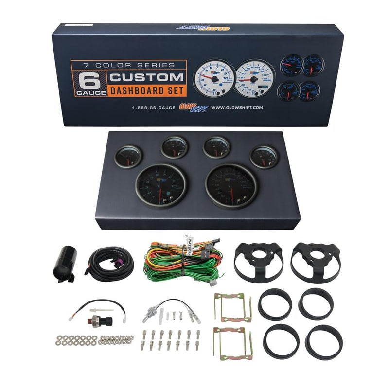 مجموعة عدادات لوحة القيادة المخصصة من جلو شيفت بتدرج 7 ألوان 6 عدادات 334 95 مم عداد السرعة عداد الدوران 2116 52 مم عدادات مستوى الوقود ضغط الزيت درجة حرارة الماء فولت تتضمن المستشعرات والأسلاك