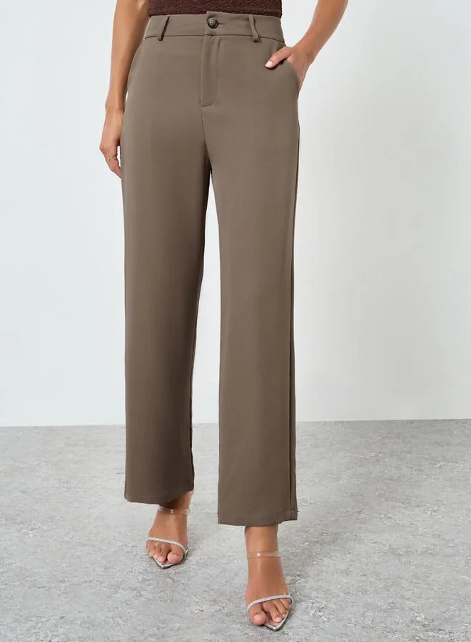 Take Two Tan High Rise Straight Leg Pants